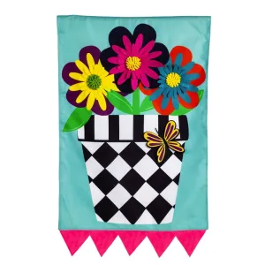 Hello Flower Pot House Burlap Flag,13b9856