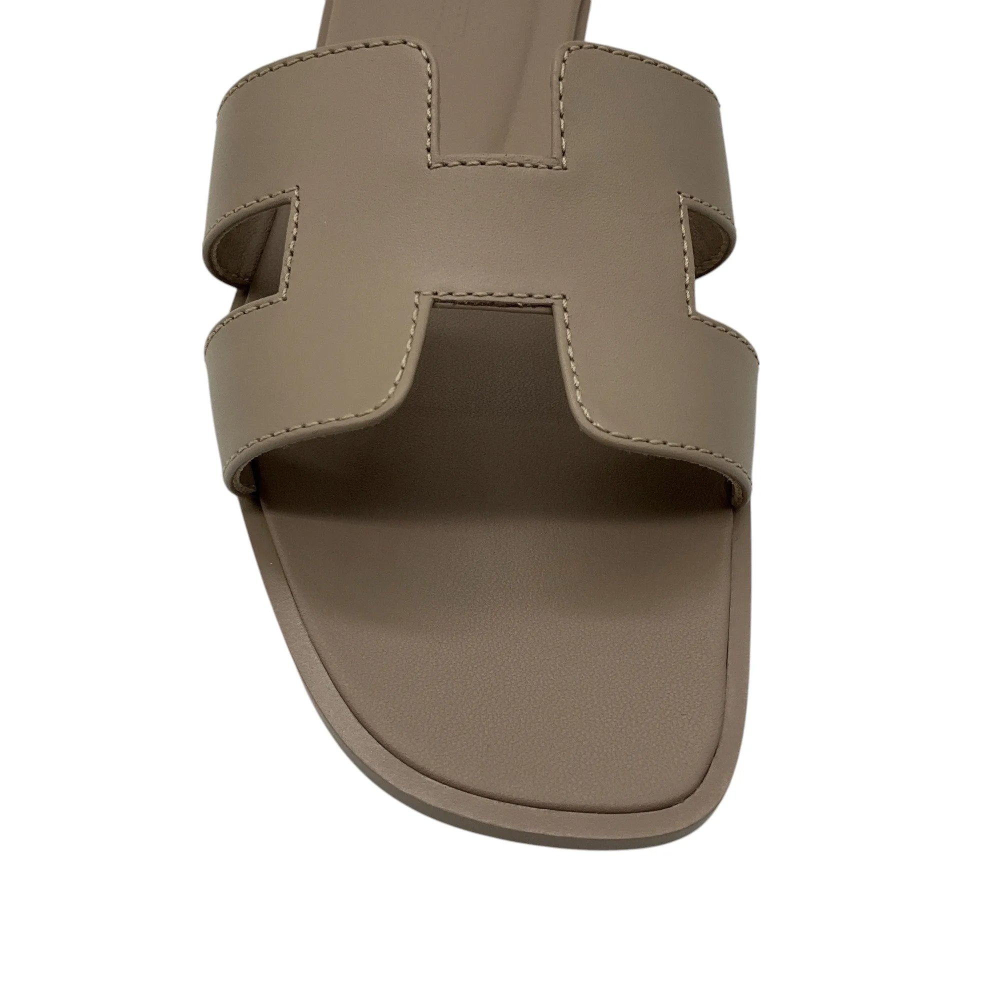 Hermes Beige Mastic Box Calfskin Oran Sandals