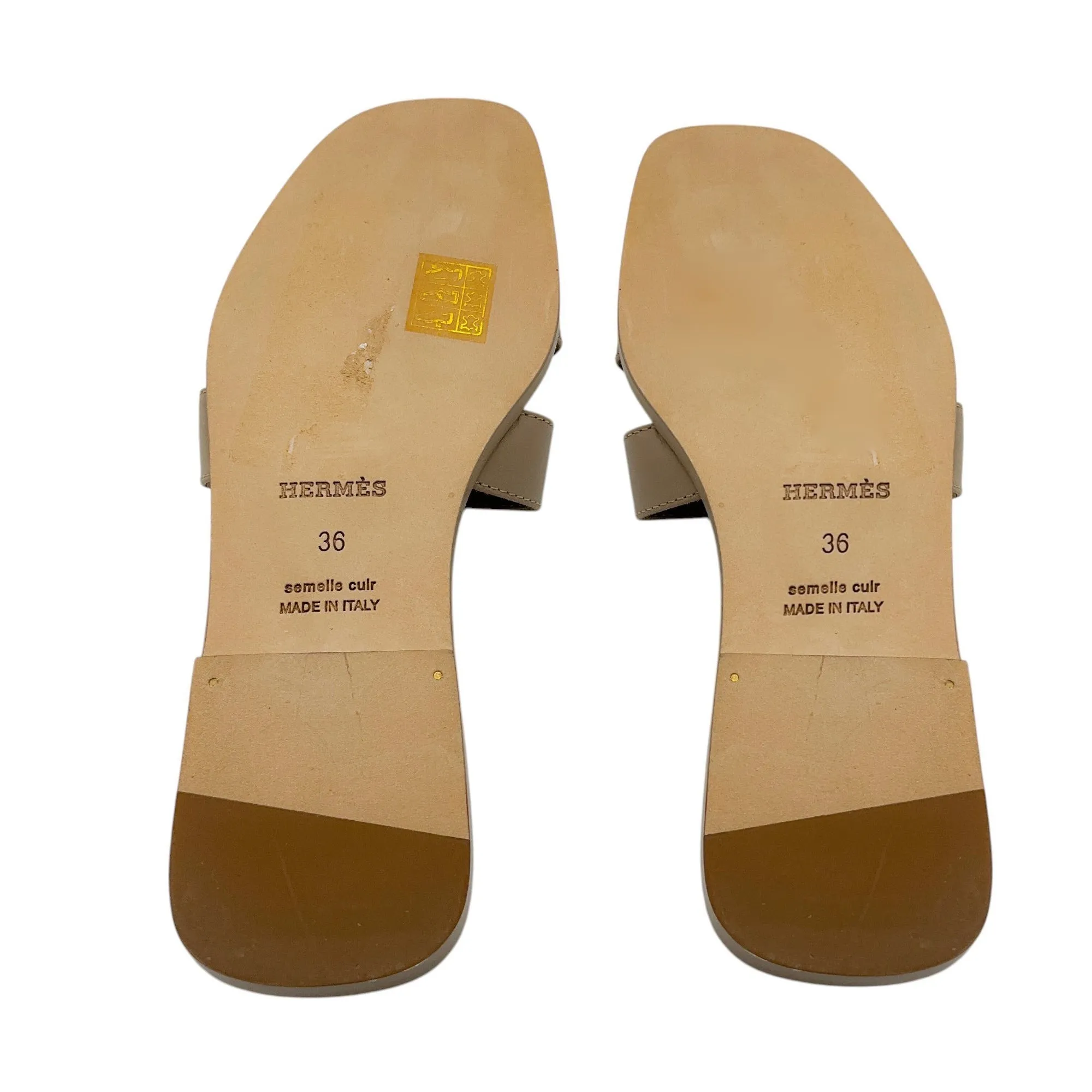 Hermes Beige Mastic Box Calfskin Oran Sandals