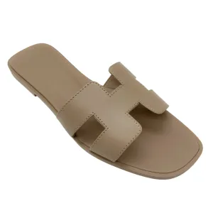 Hermes Beige Mastic Box Calfskin Oran Sandals