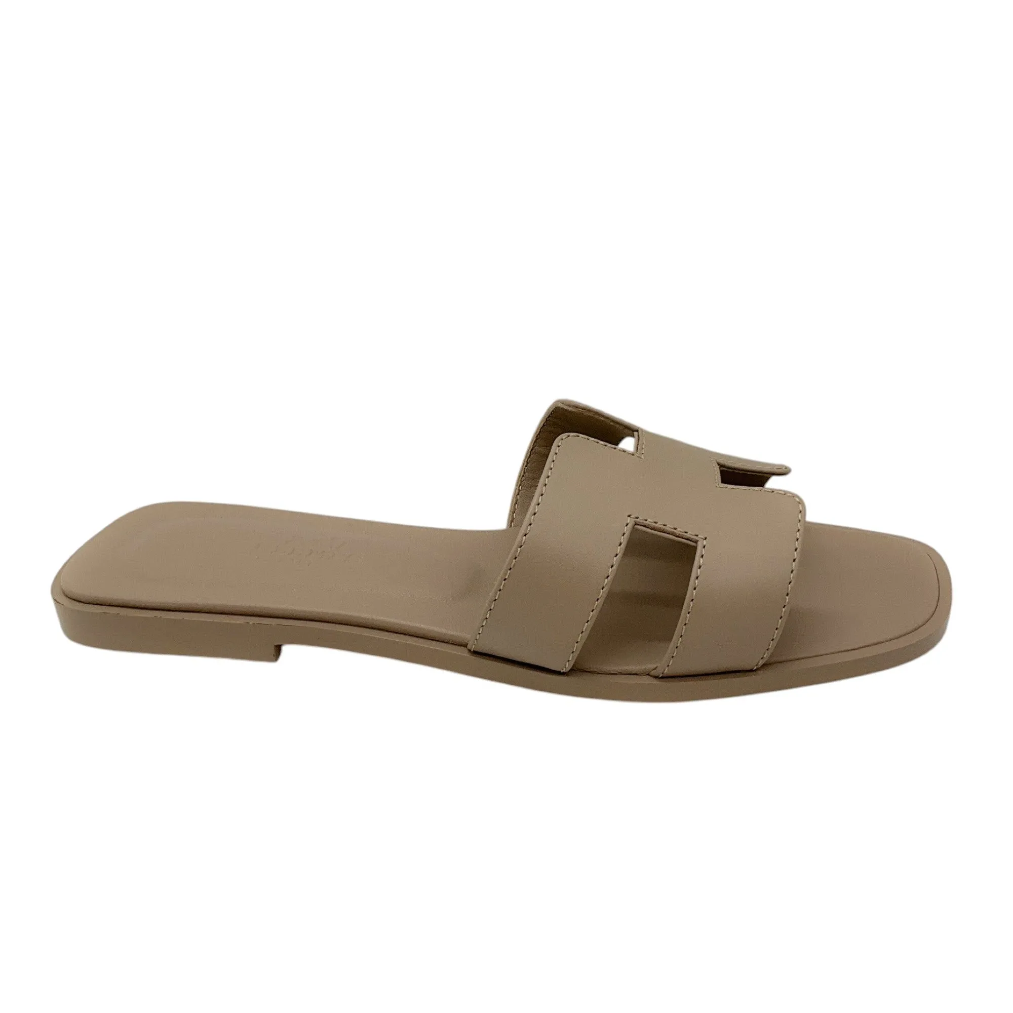 Hermes Beige Mastic Box Calfskin Oran Sandals