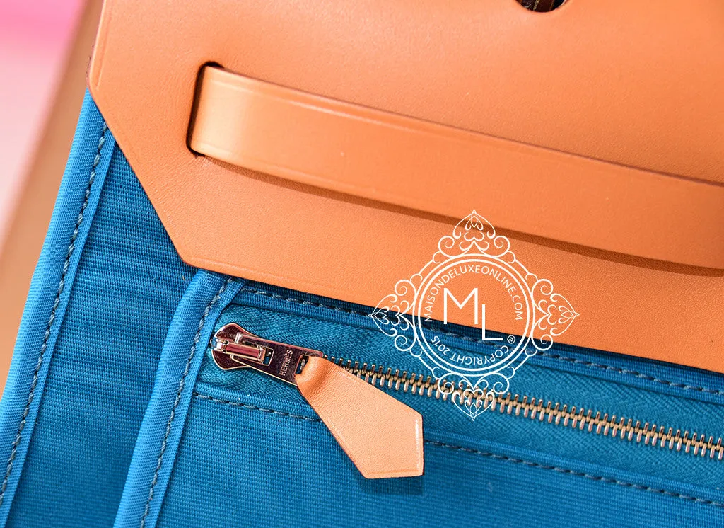 Hermes Blue Izmir Canvas Zip Herbag 31 Pm Handbag