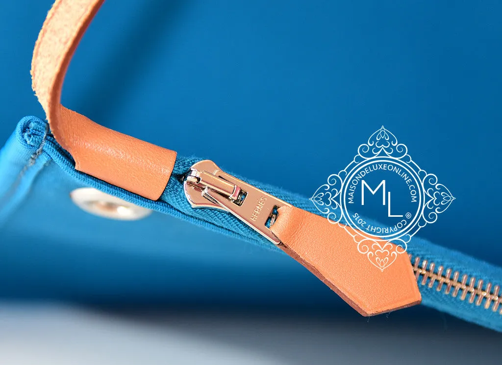 Hermes Blue Izmir Canvas Zip Herbag 31 Pm Handbag