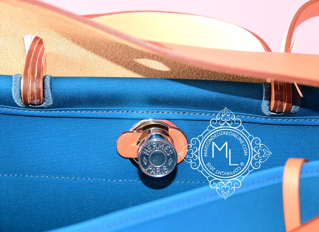 Hermes Blue Izmir Canvas Zip Herbag 31 Pm Handbag