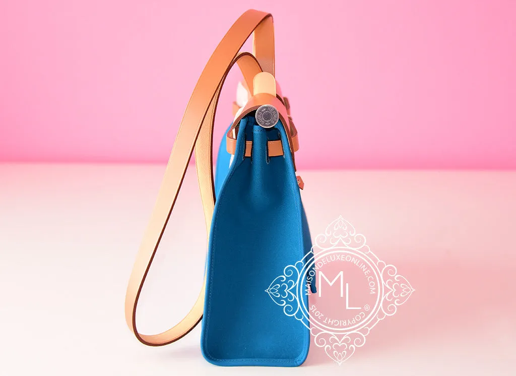 Hermes Blue Izmir Canvas Zip Herbag 31 Pm Handbag