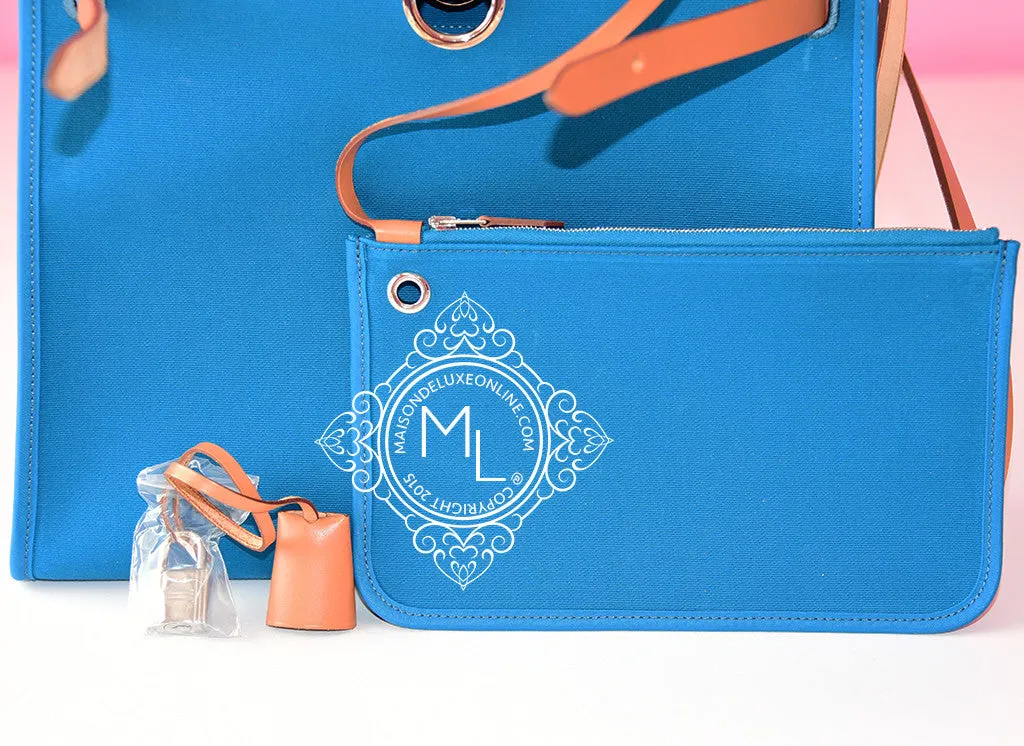 Hermes Blue Izmir Canvas Zip Herbag 31 Pm Handbag