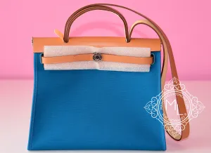 Hermes Blue Izmir Canvas Zip Herbag 31 Pm Handbag