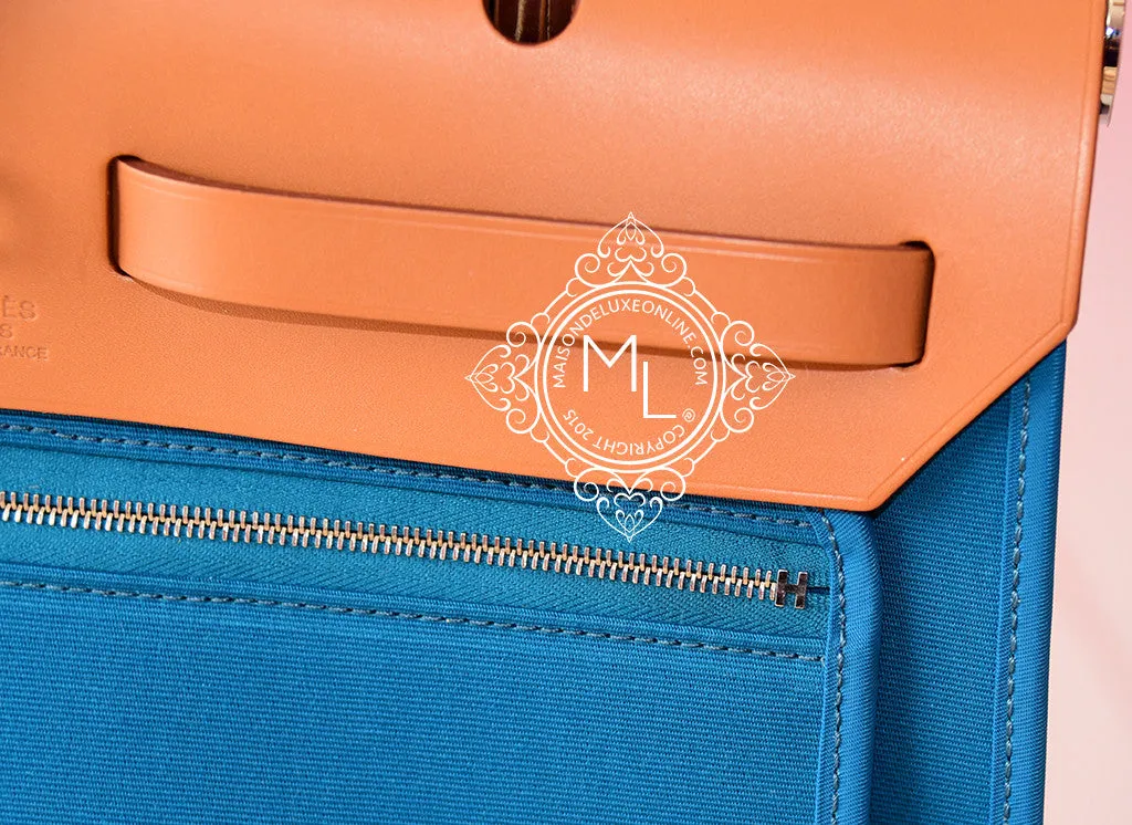 Hermes Blue Izmir Canvas Zip Herbag 31 Pm Handbag