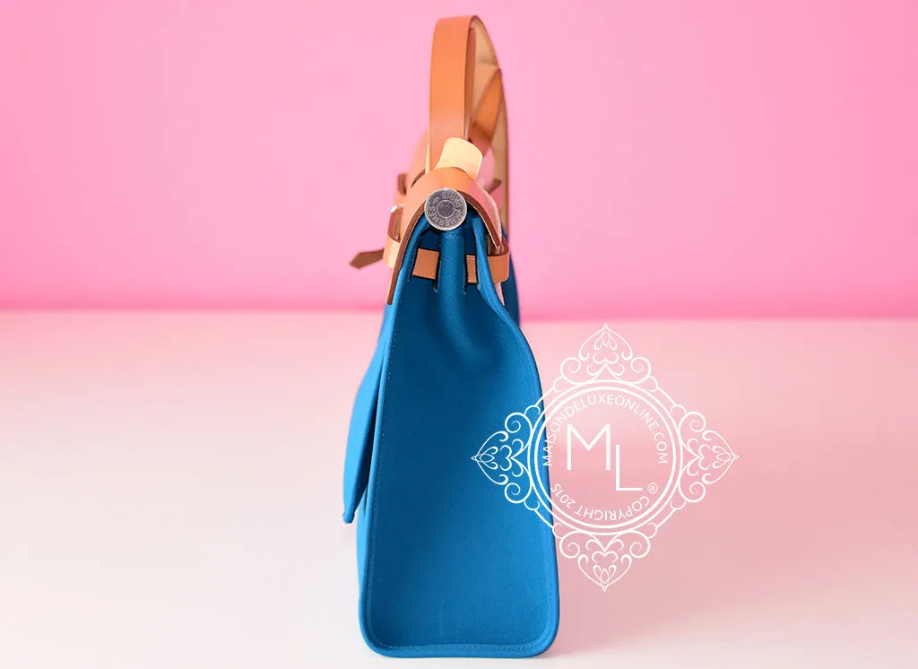 Hermes Blue Izmir Canvas Zip Herbag 31 Pm Handbag