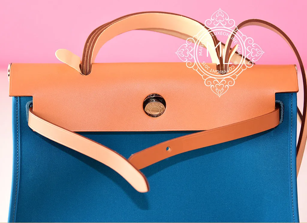 Hermes Blue Izmir Canvas Zip Herbag 31 Pm Handbag