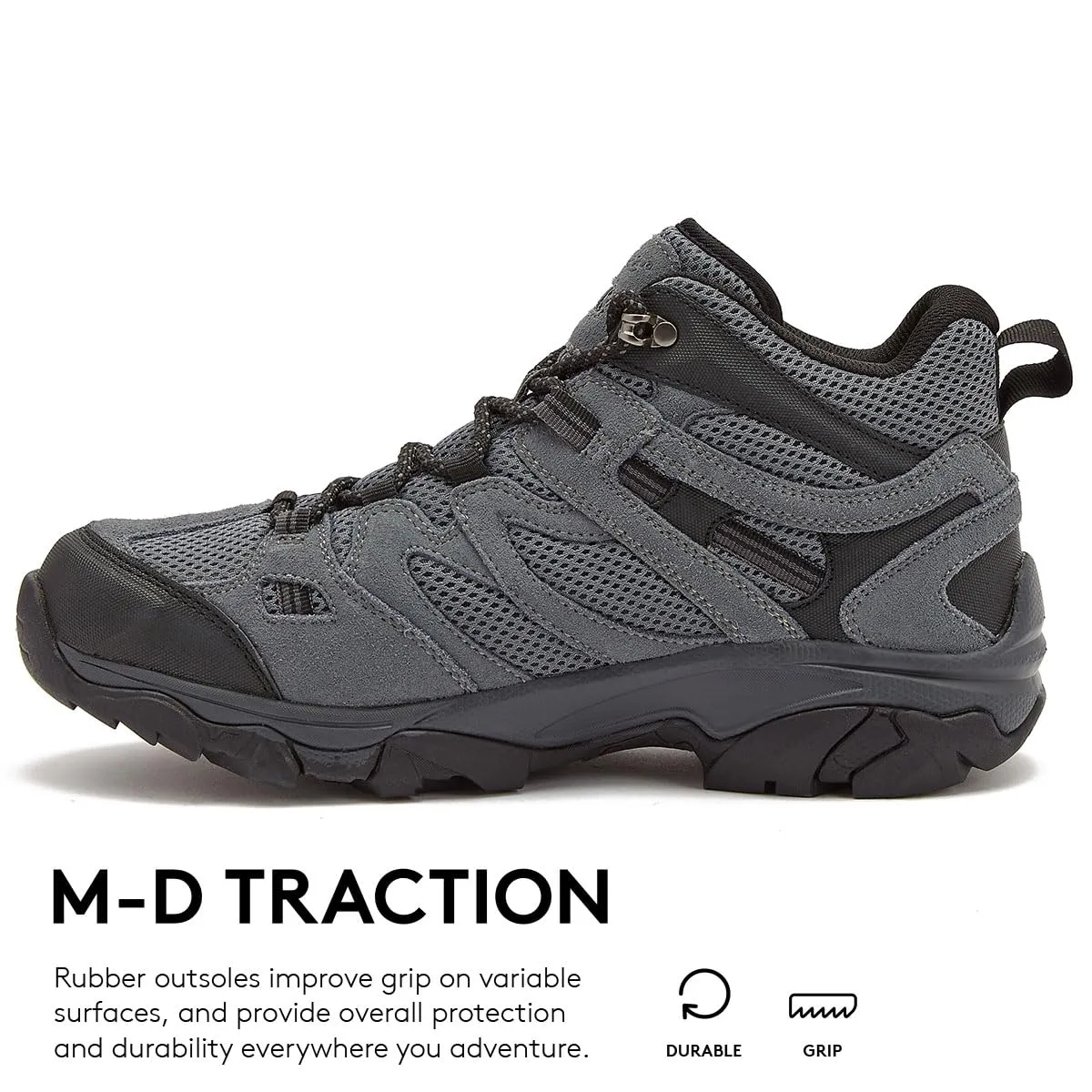 HI-TEC Ravus WP Mid Waterproof Hiking Boots for Men, Lightweight Breathable Outdoor Trekking Shoes - Dark Grey, 10.5 Medium