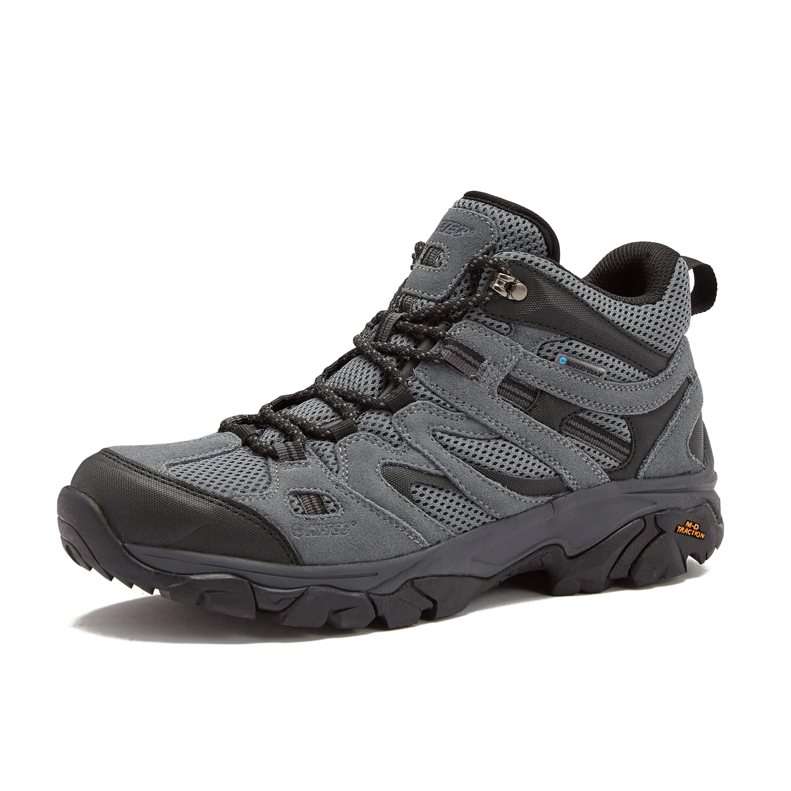 HI-TEC Ravus WP Mid Waterproof Hiking Boots for Men, Lightweight Breathable Outdoor Trekking Shoes - Dark Grey, 10.5 Medium