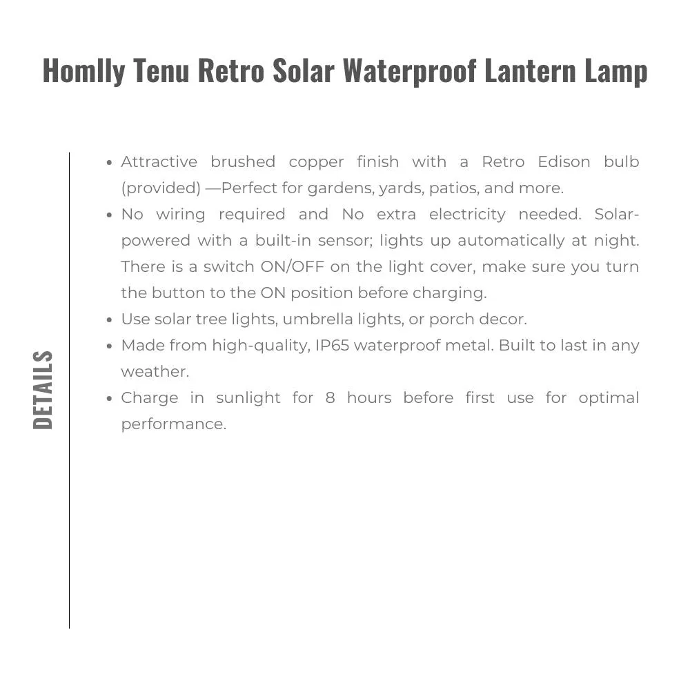 Homlly Tenu Retro Solar  Waterproof Lantern Lamp