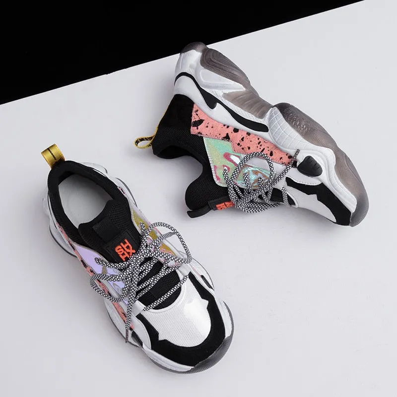 Horsehair Chunky Sneakers Women Plus Size 35-42 Genuine Leather Women Sneakers Summer Breathable Platform Shoes Woman