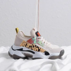 Horsehair Chunky Sneakers Women Plus Size 35-42 Genuine Leather Women Sneakers Summer Breathable Platform Shoes Woman