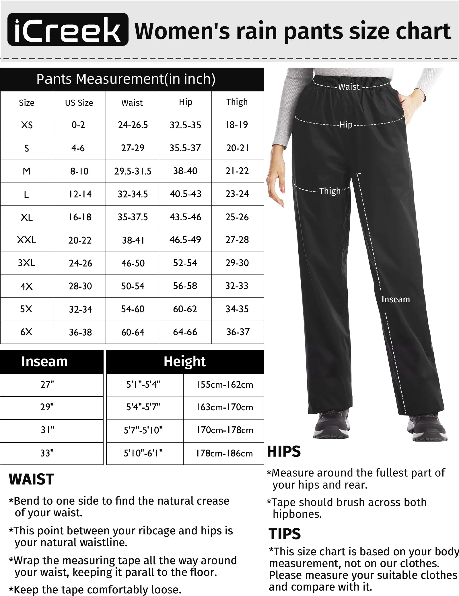 iCreek Women's Rain Pants Waterproof Hiking Pants Windproof Lightweight Over Pants Work Rain Outdoor for Golf, Fishing(Black with Pocket)