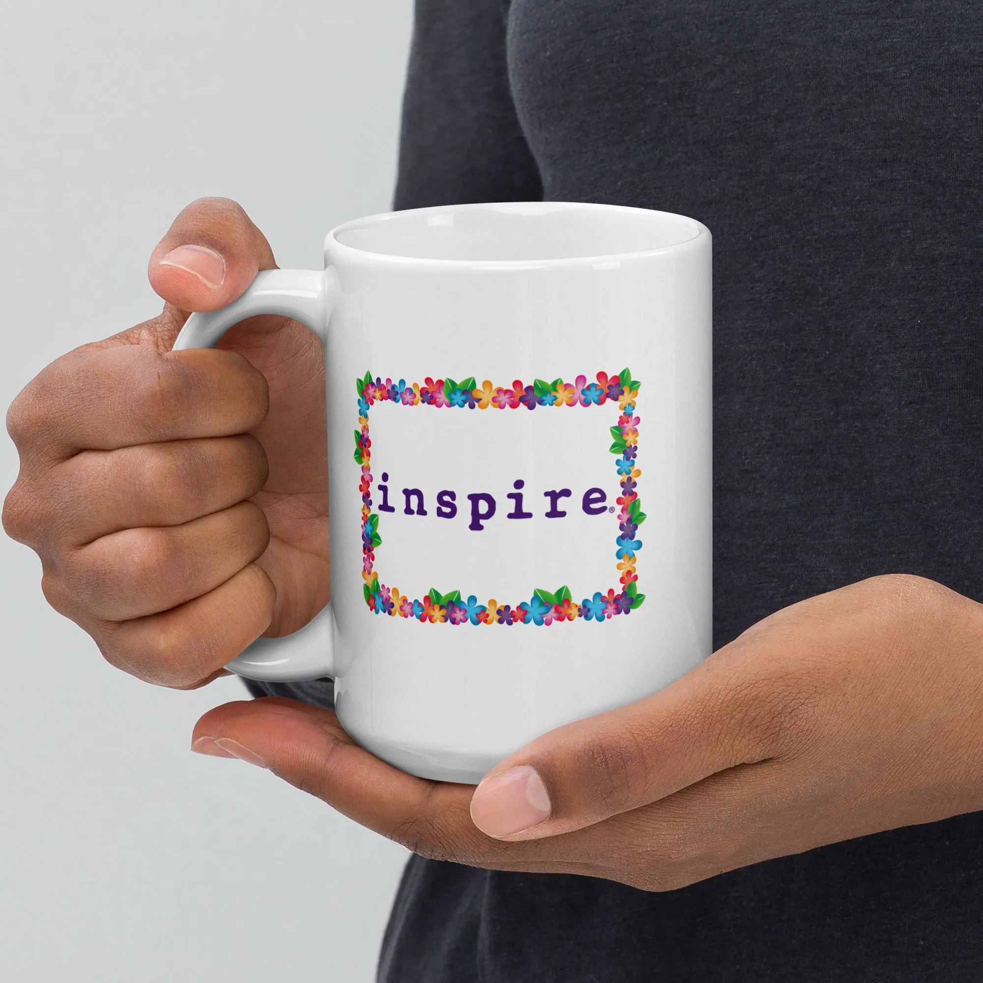 inspire Spring Flowers White glossy mug