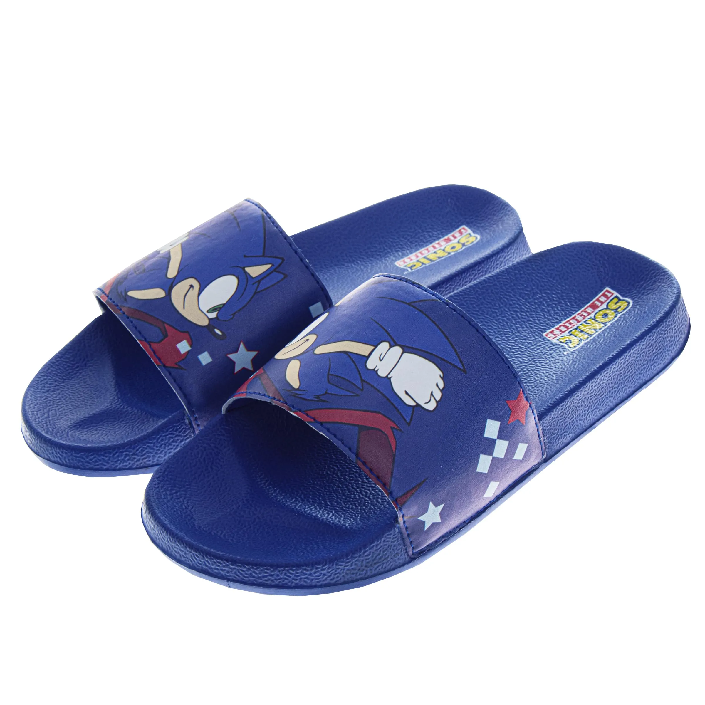 Josmo Sonic the Hedgehog Slides - kids boys Summer water pool shoes Beach Open Toe Outdoor Slip-on Character Sandals (sizes 11-5 Little Kid/Big Kid)