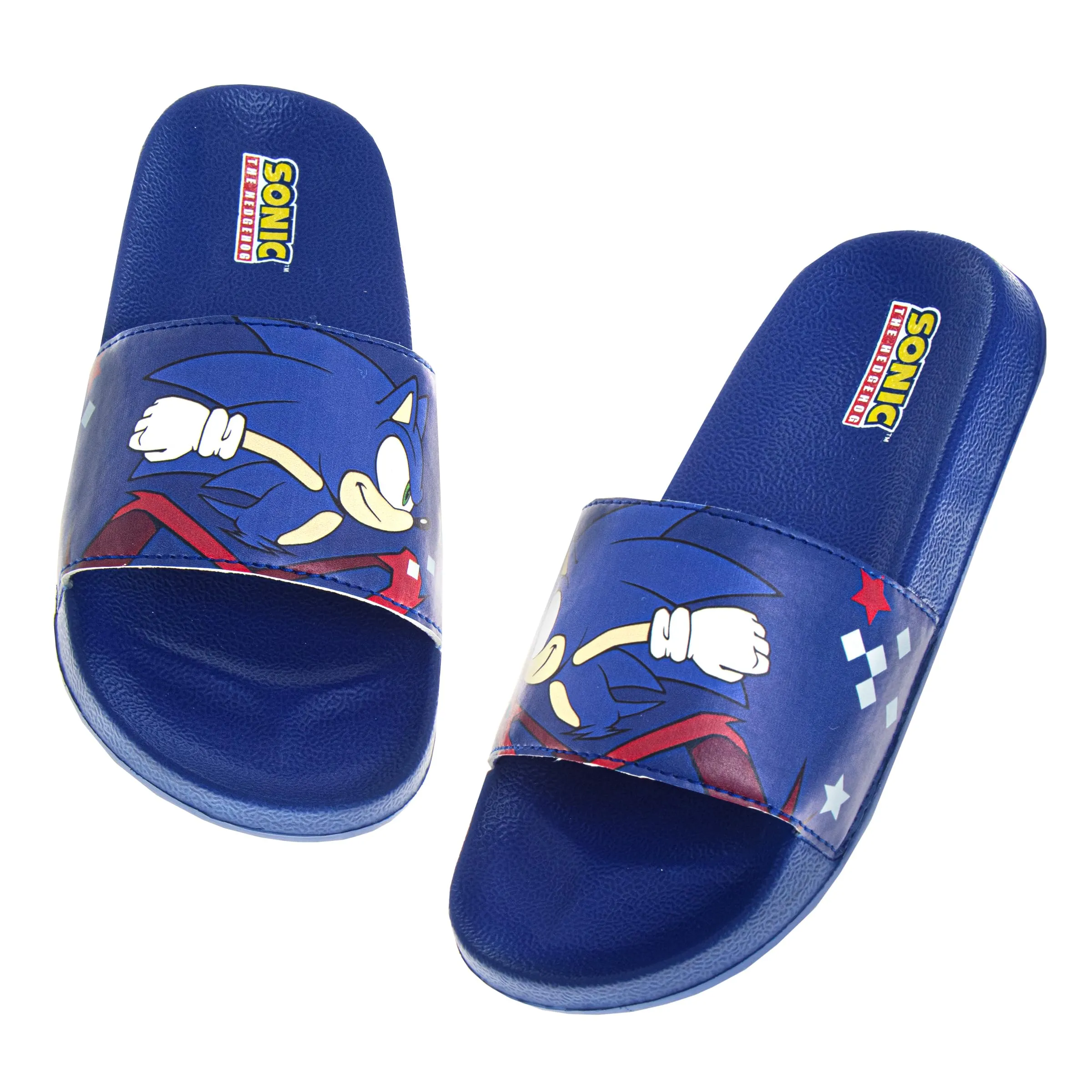 Josmo Sonic the Hedgehog Slides - kids boys Summer water pool shoes Beach Open Toe Outdoor Slip-on Character Sandals (sizes 11-5 Little Kid/Big Kid)