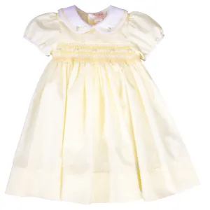 Julia Light Yellow English Smocked and Feather Stitched Baby Dress