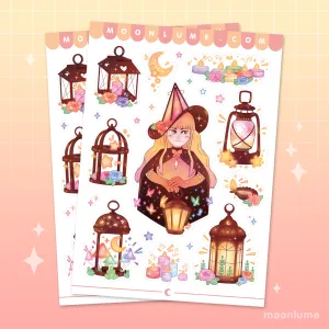 Lantern Lights & Witch - matte vinyl sticker sheet