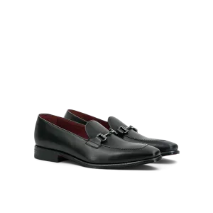 Leather Loafer Savile │ Black with Metal Bar [BlackStitch]