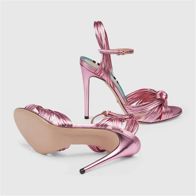 Luxury Brand Runway Show Women Summer Sandals Whole Genuine Leather Sexy Thin High Heels Women Shoes Woman 34-43