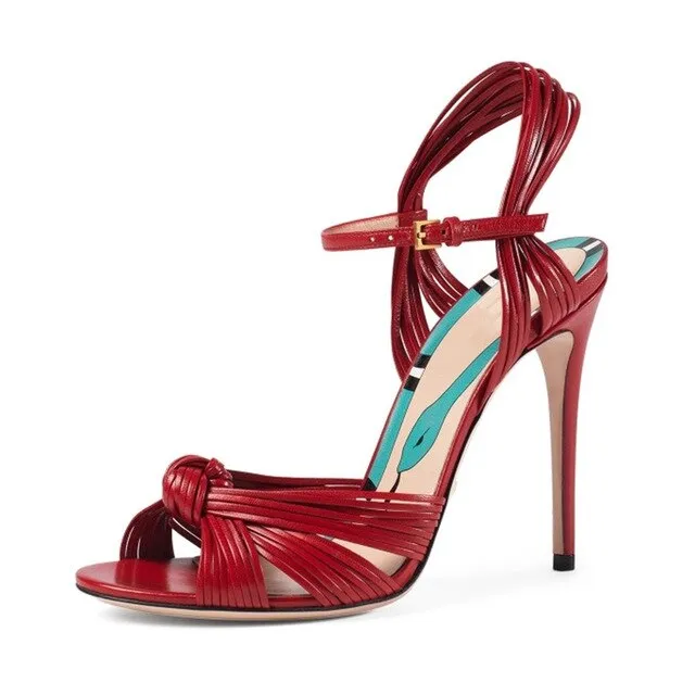 Luxury Brand Runway Show Women Summer Sandals Whole Genuine Leather Sexy Thin High Heels Women Shoes Woman 34-43