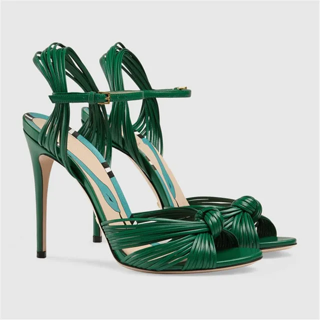 Luxury Brand Runway Show Women Summer Sandals Whole Genuine Leather Sexy Thin High Heels Women Shoes Woman 34-43