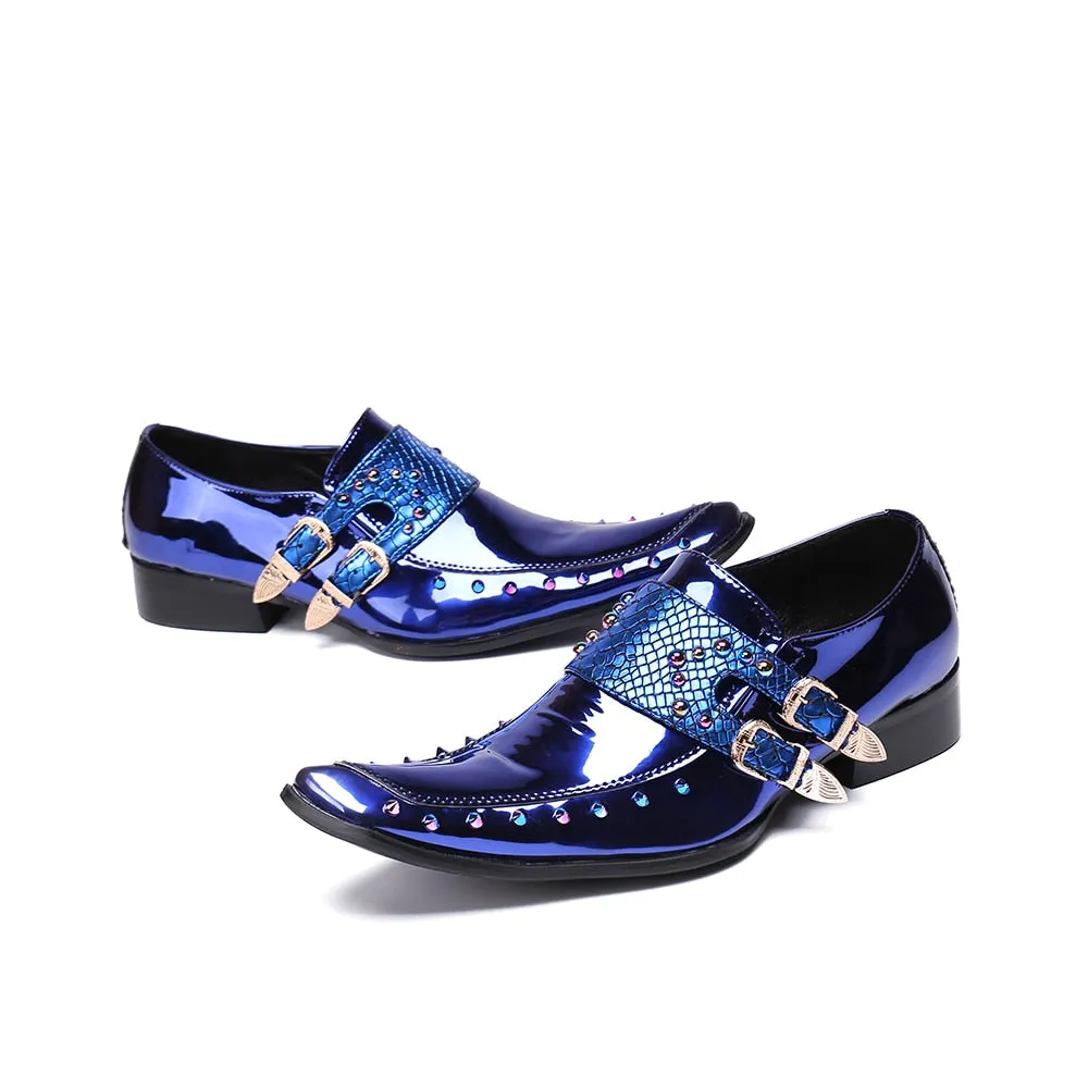 Luxury Patent Leather Men Oxford Shoes Square Toe Multicolor Rivets Men Dress Shoes Wedding Formal Brogue Shoes
