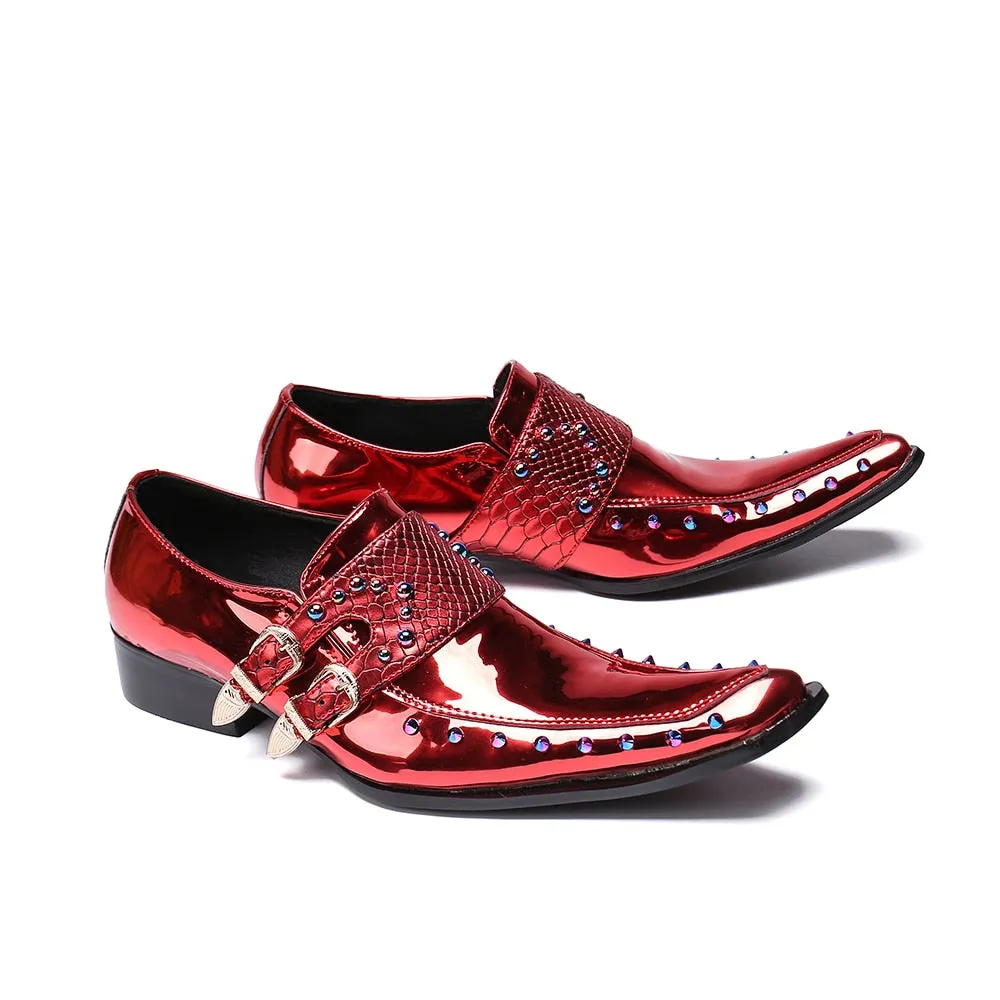 Luxury Patent Leather Men Oxford Shoes Square Toe Multicolor Rivets Men Dress Shoes Wedding Formal Brogue Shoes
