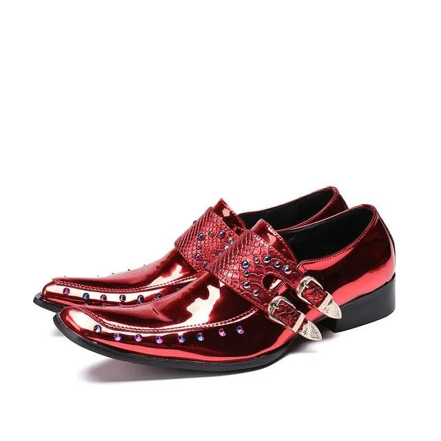 Luxury Patent Leather Men Oxford Shoes Square Toe Multicolor Rivets Men Dress Shoes Wedding Formal Brogue Shoes