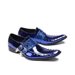 Luxury Patent Leather Men Oxford Shoes Square Toe Multicolor Rivets Men Dress Shoes Wedding Formal Brogue Shoes