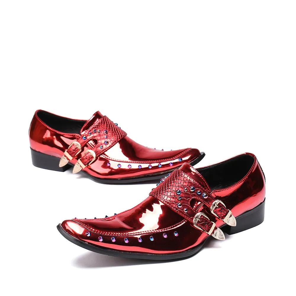 Luxury Patent Leather Men Oxford Shoes Square Toe Multicolor Rivets Men Dress Shoes Wedding Formal Brogue Shoes