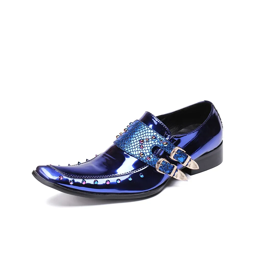 Luxury Patent Leather Men Oxford Shoes Square Toe Multicolor Rivets Men Dress Shoes Wedding Formal Brogue Shoes