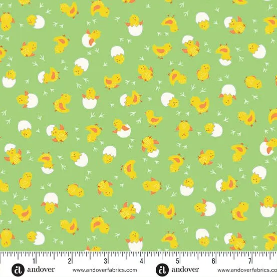 Makower Hello Spring | Cheerful Chicks | Green