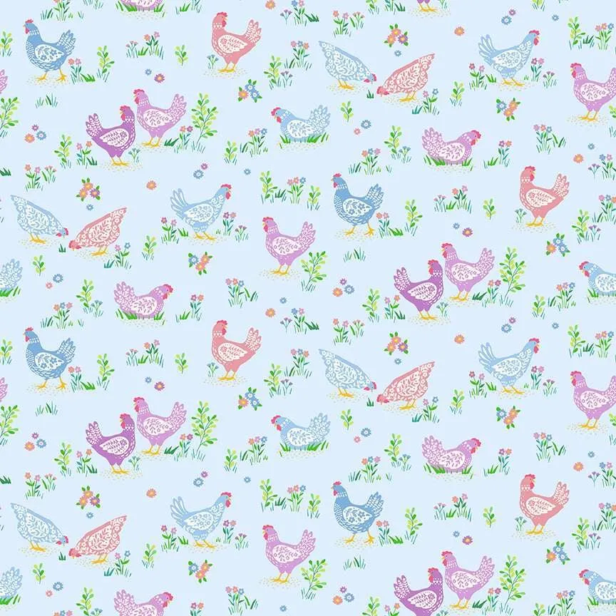 Makower Hello Spring | Happy Hens | Blue