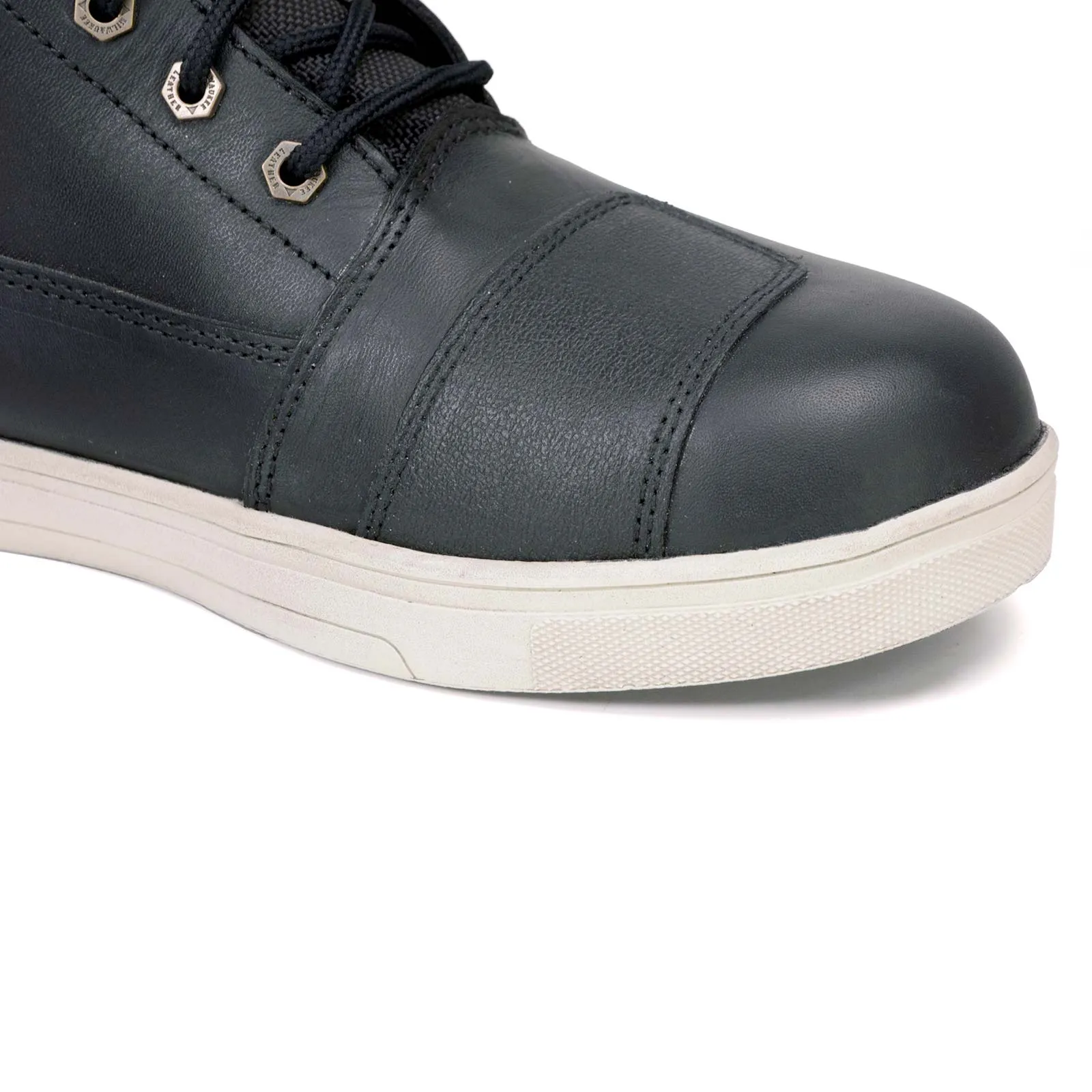 MBM9002 Men's Black and White Reinforced Street Riding Shoes with Ankle Support