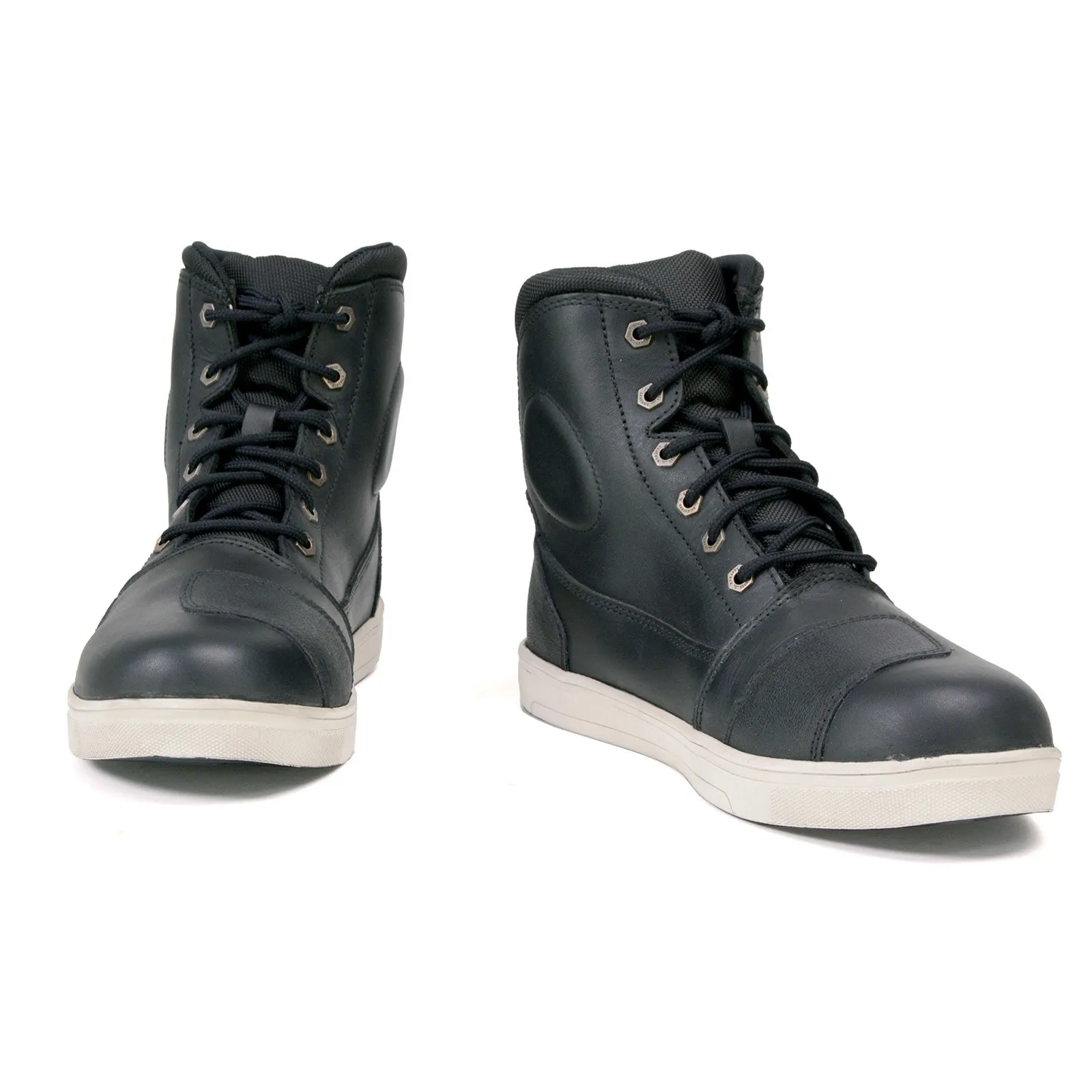 MBM9002 Men's Black and White Reinforced Street Riding Shoes with Ankle Support