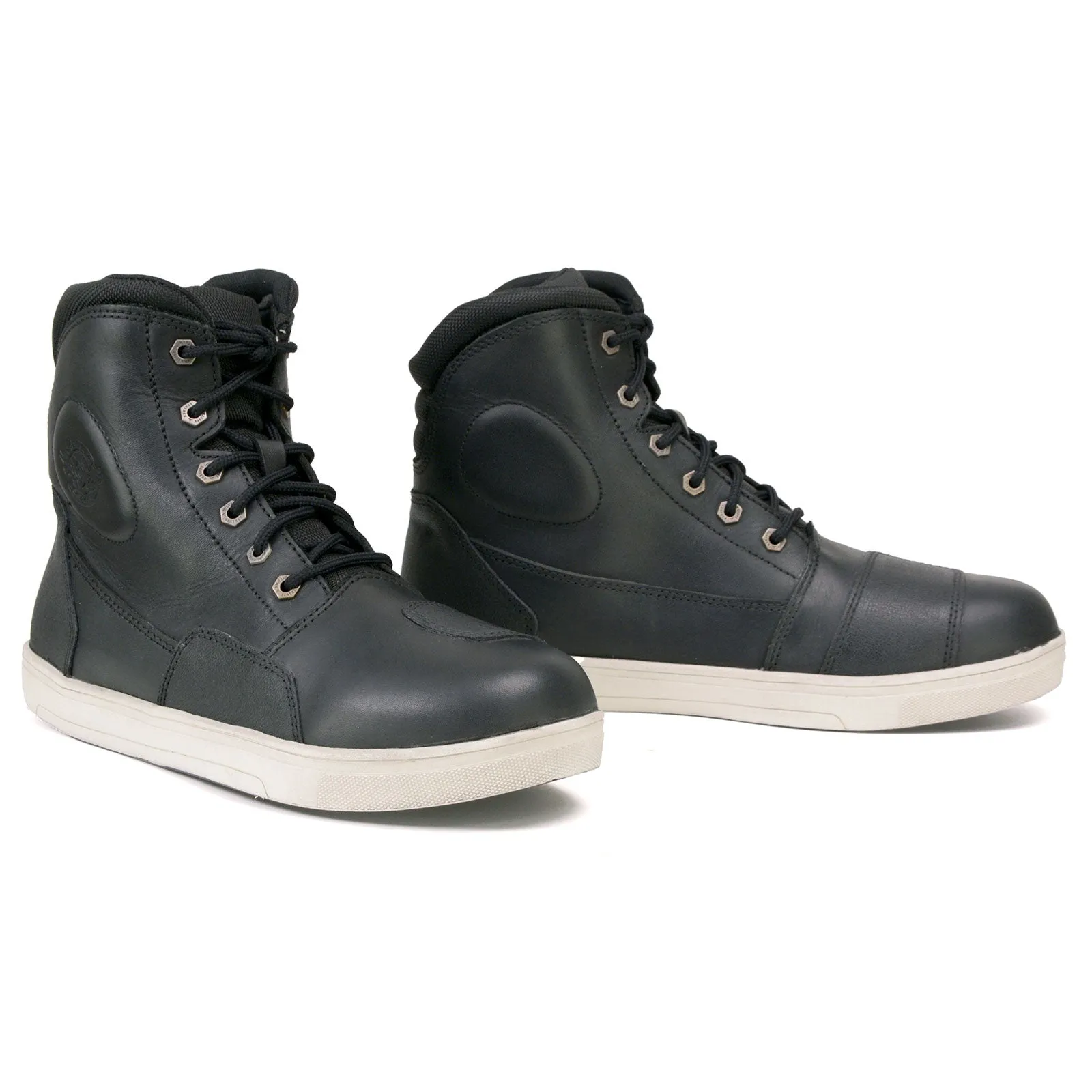 MBM9002 Men's Black and White Reinforced Street Riding Shoes with Ankle Support