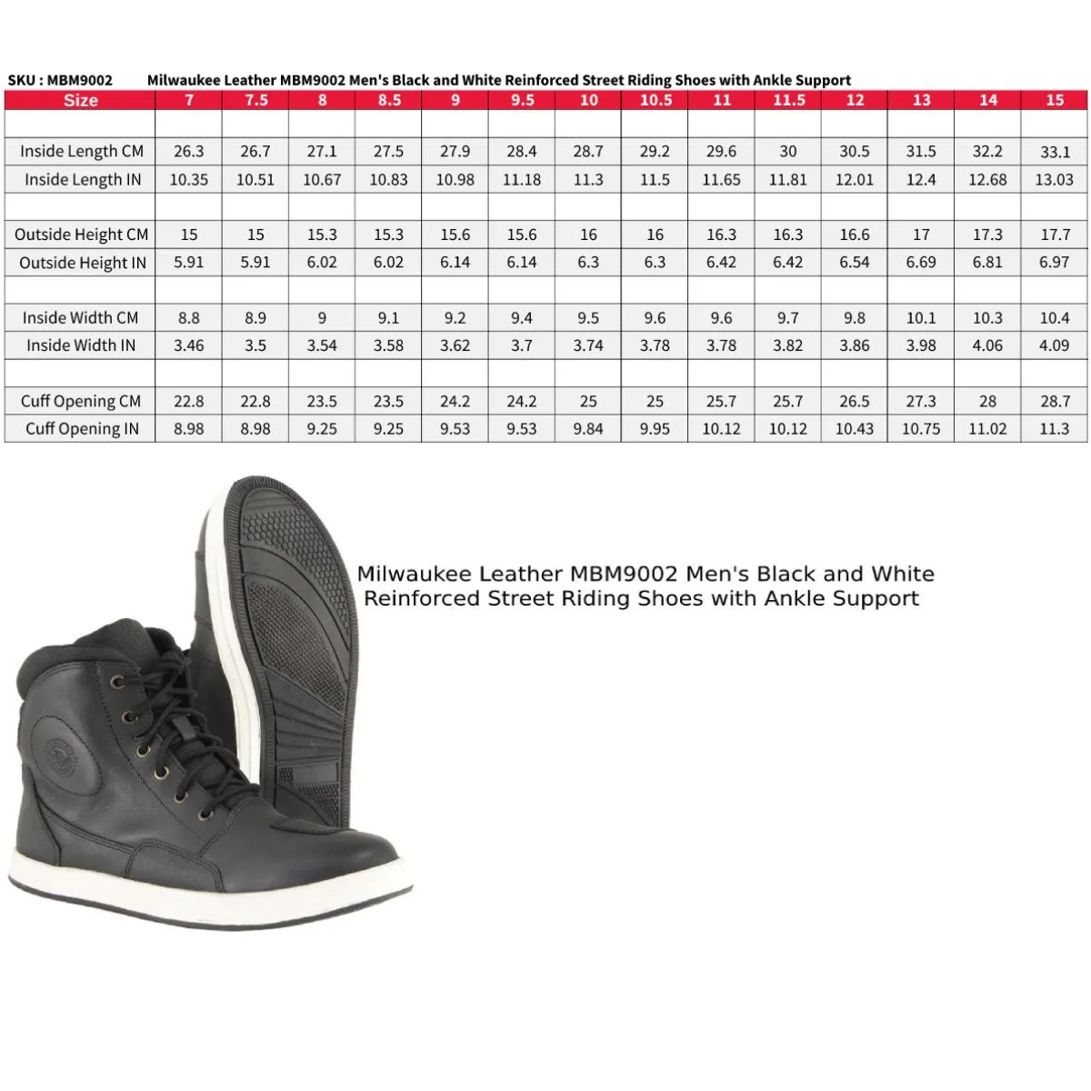 MBM9002 Men's Black and White Reinforced Street Riding Shoes with Ankle Support