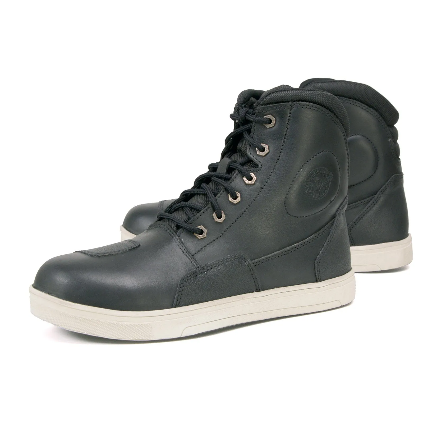 MBM9002 Men's Black and White Reinforced Street Riding Shoes with Ankle Support