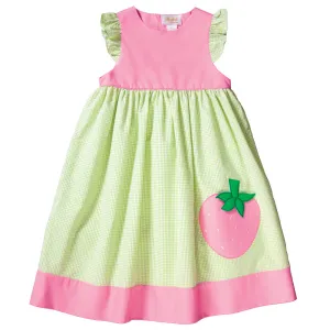 Md. Pink Strawberry Applique Apple Green Gingham Seersucker Sundress