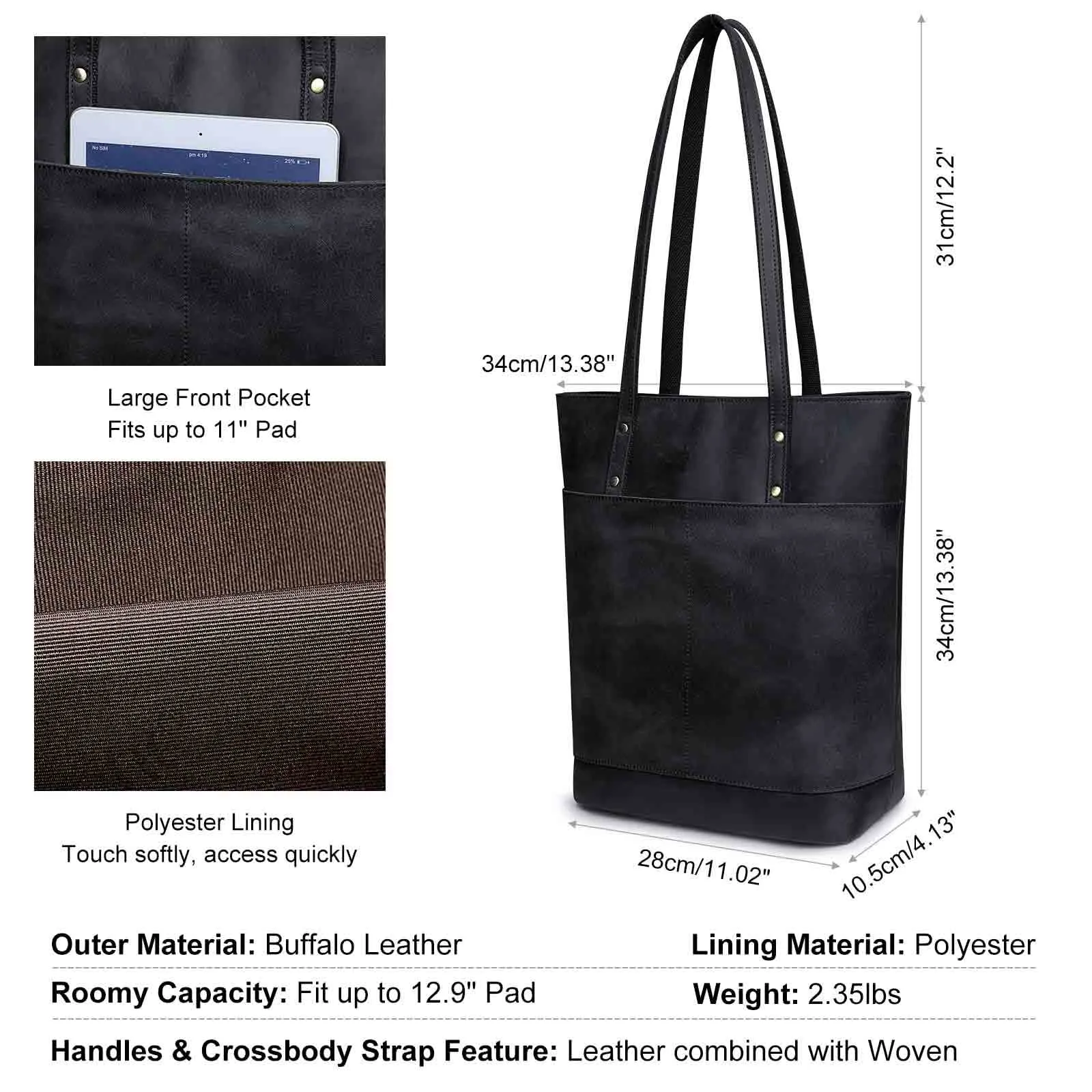 Medium Leather Tote With Big Front Pocket