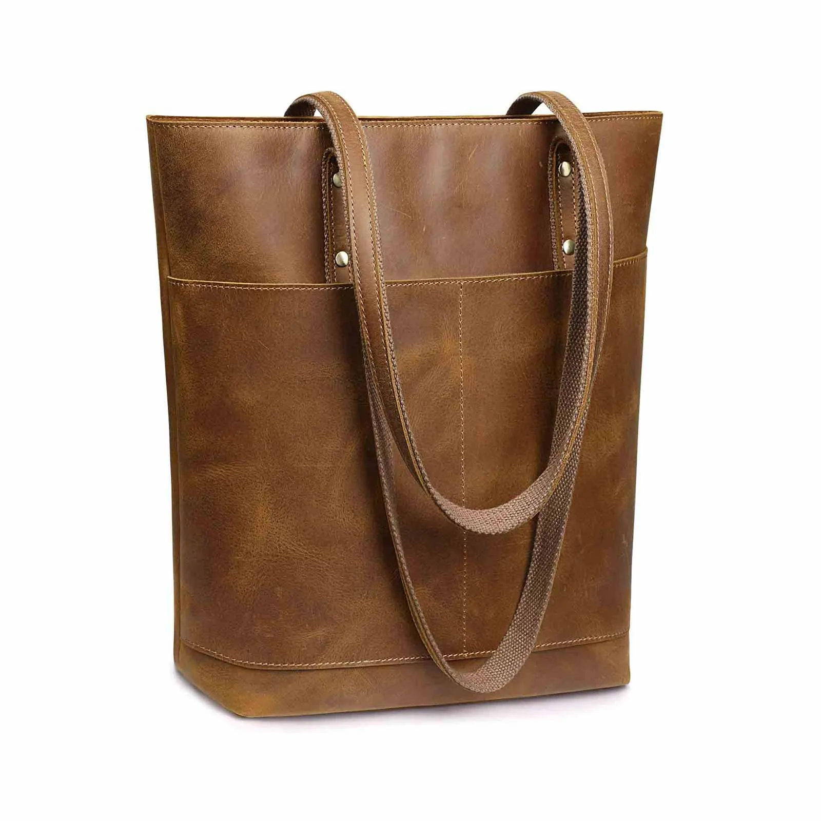 Medium Leather Tote With Big Front Pocket