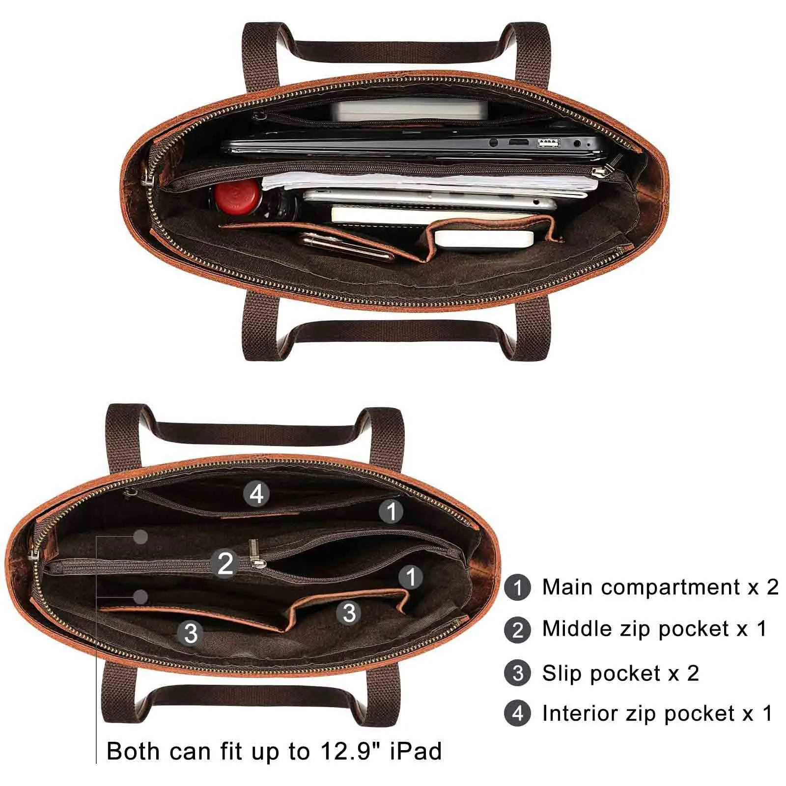 Medium Leather Tote With Big Front Pocket