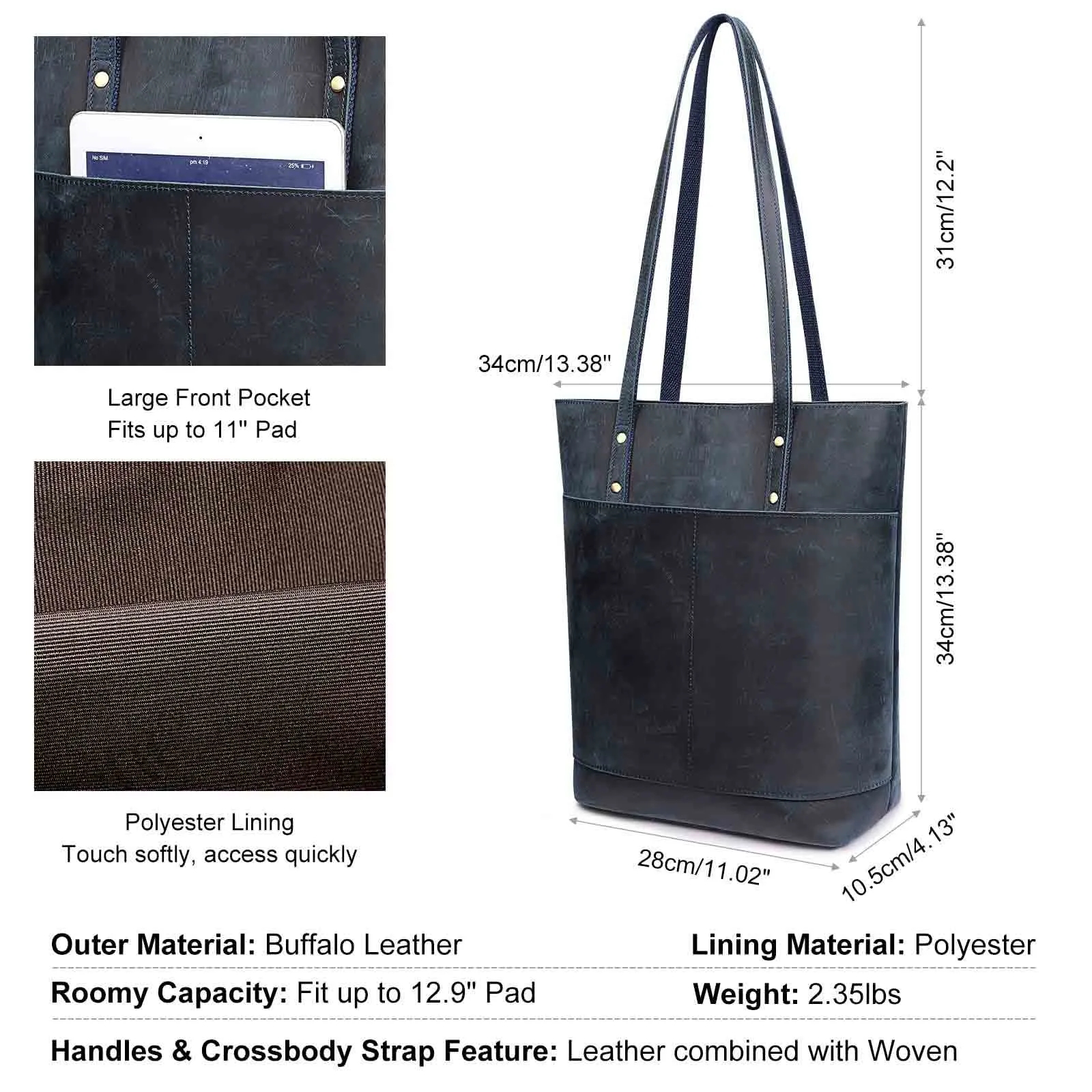Medium Leather Tote With Big Front Pocket