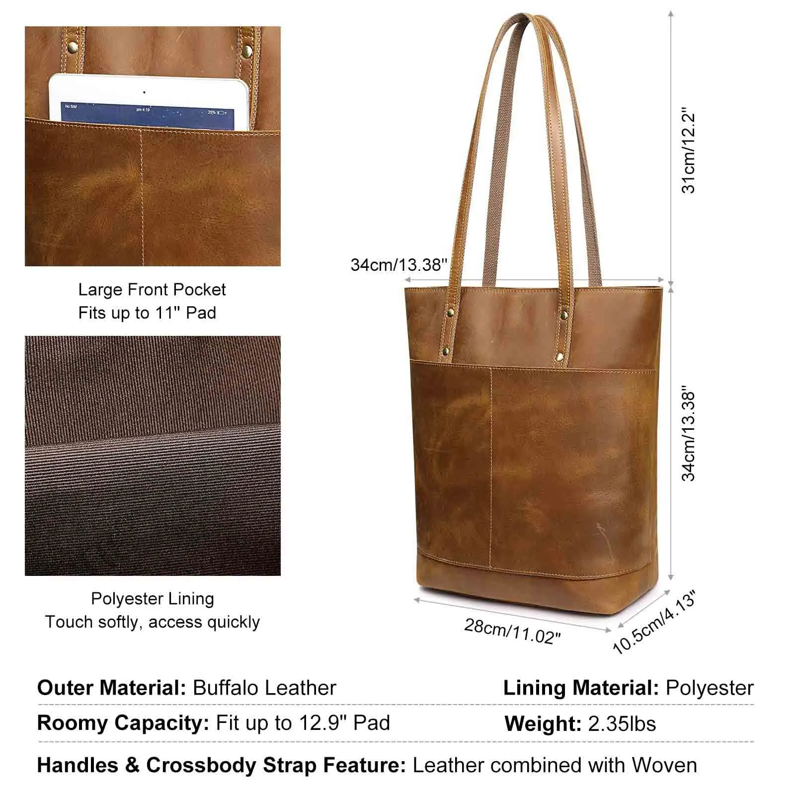 Medium Leather Tote With Big Front Pocket