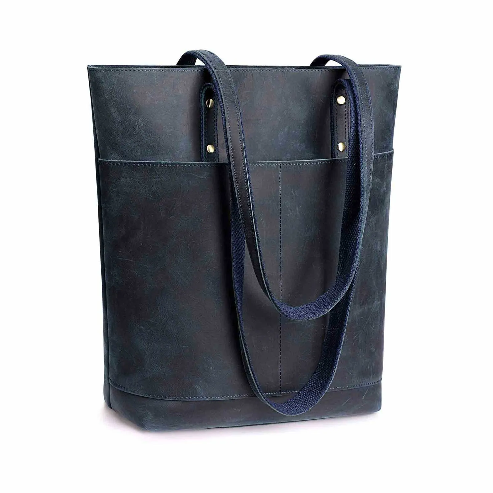 Medium Leather Tote With Big Front Pocket