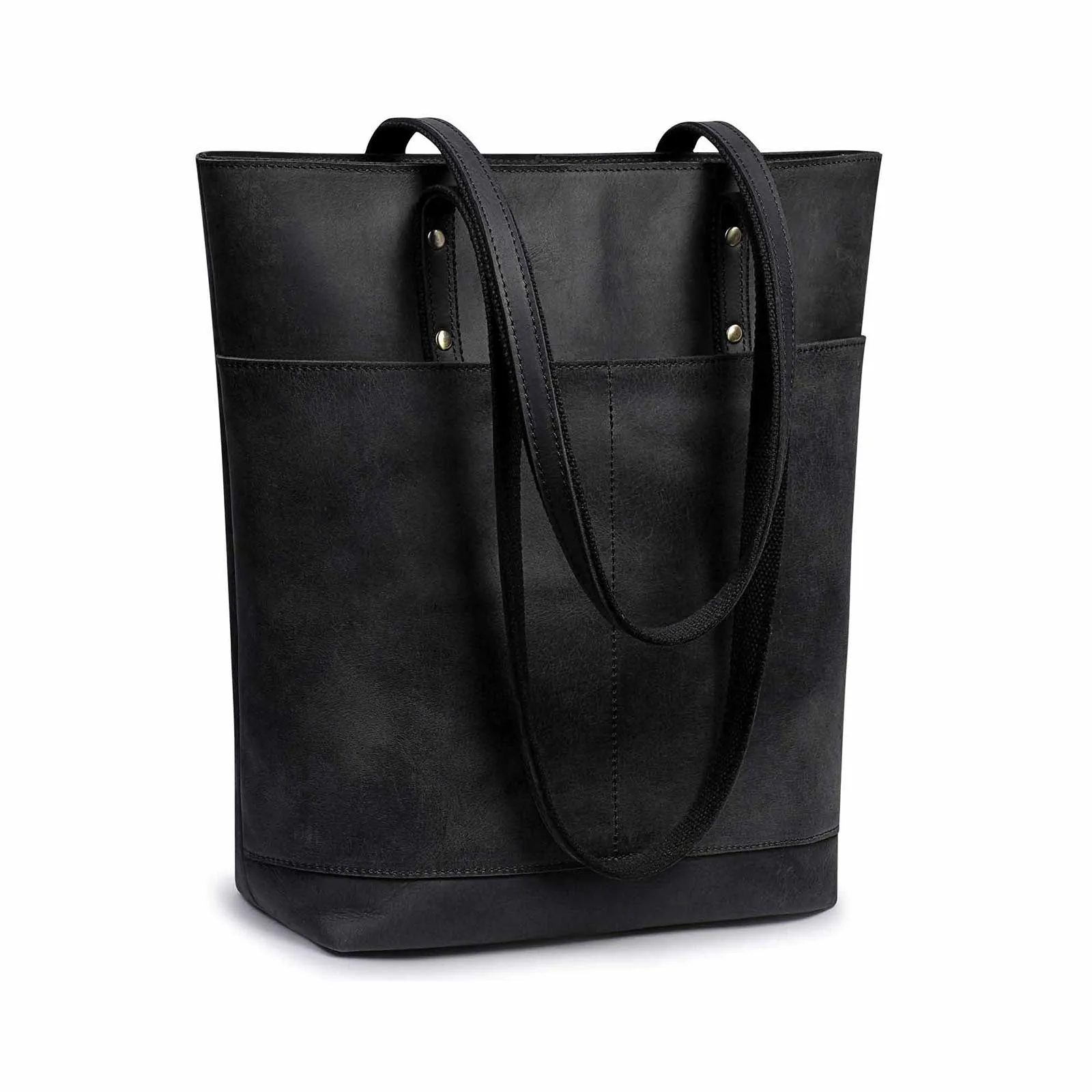 Medium Leather Tote With Big Front Pocket